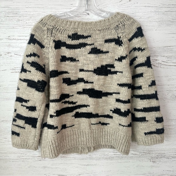 ANTHROPOLOGIE Sleeping On Snow Zebra Chunky Knit Cardigan M Wool Mohair Tan - Picture 9 of 10